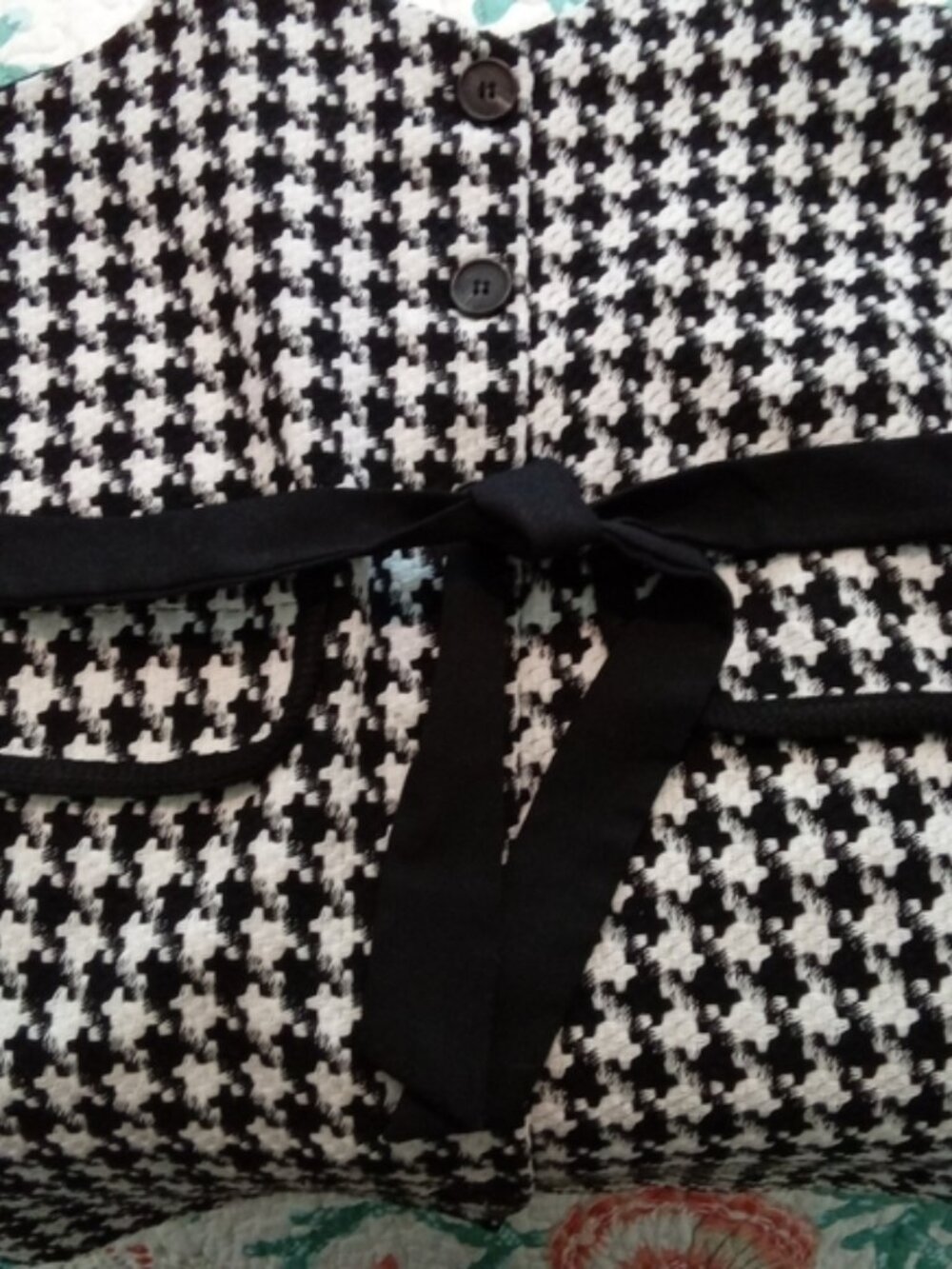 Size 3 Houndstooth Spaghetti Strap Mini Dress Belted, Faux Pockets